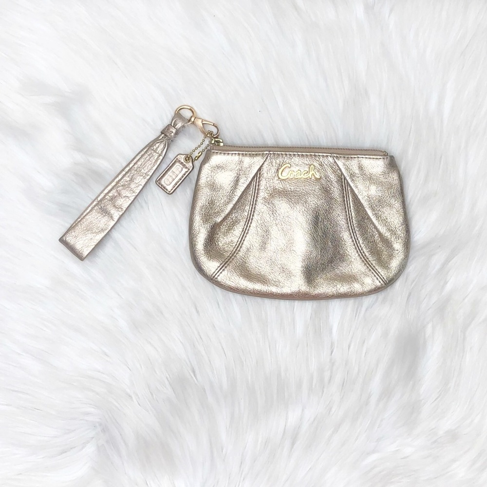 Coach Metallic Gold Wristlet Clutch Makeup Bag